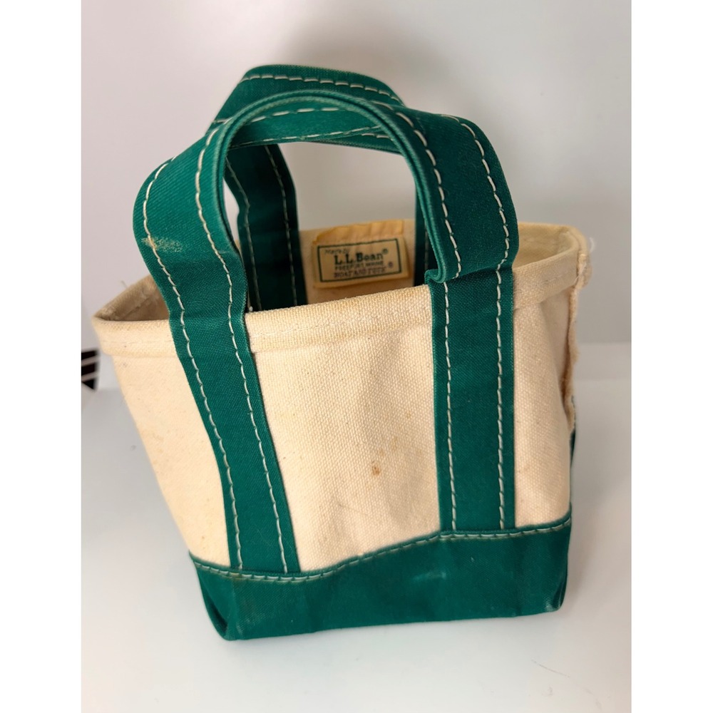 Vintage LL Bean Boat and Tote Mini Canvas Bag Green 80s 90s Made in USA